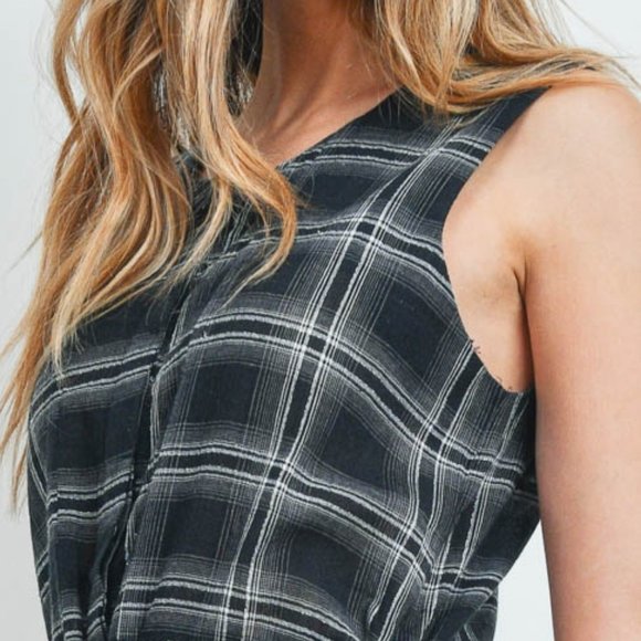 Metallic Plaid Cotton Drawstring Dress - Picture 3 of 7